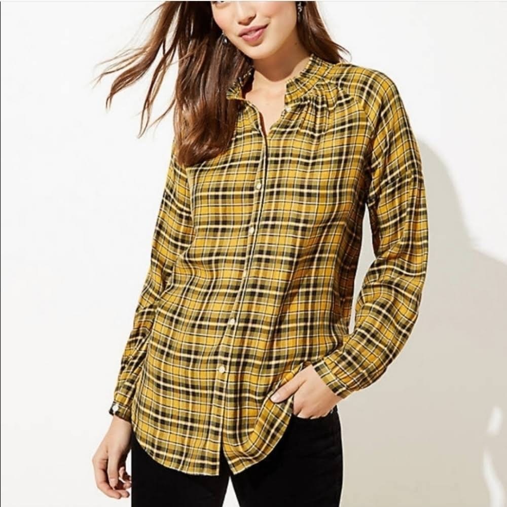 LOFT Petites Yellow Plaid Button Down